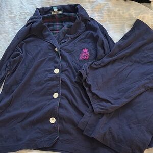 Navy Pajama Set with Pink Embroidery
